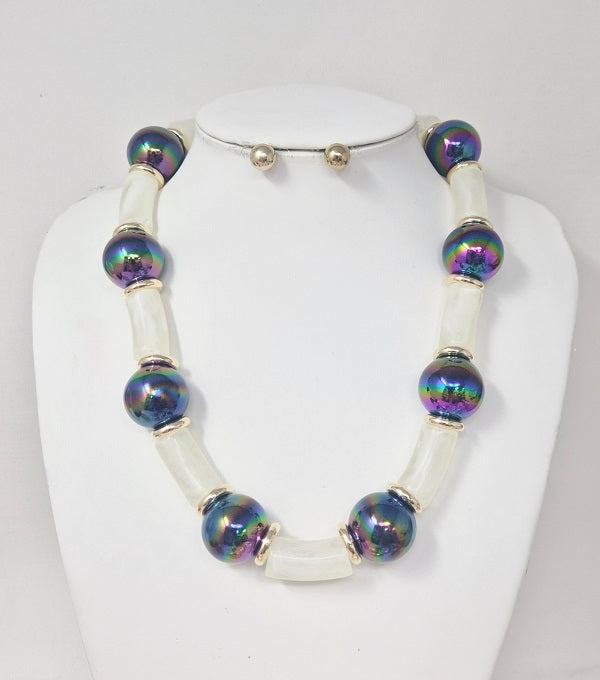 Fashion Iridescent Bead & Tube Necklace Set #JN20065 - Multiple Colors (PC)