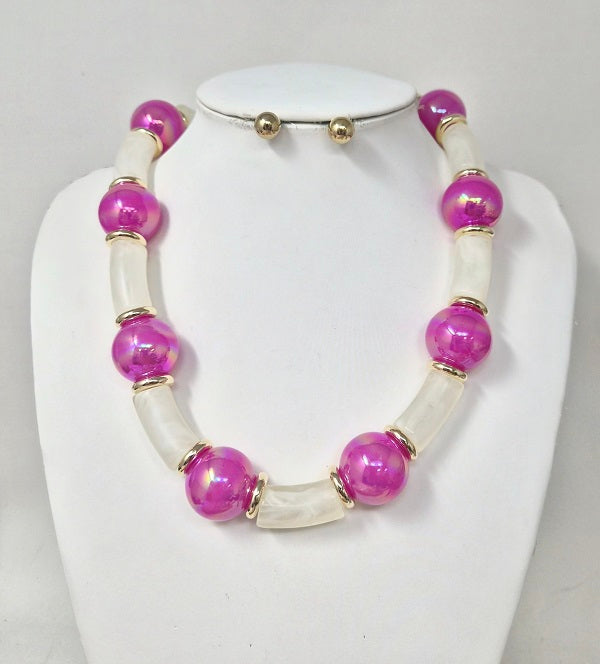 Fashion Iridescent Bead & Tube Necklace Set #JN20065 - Multiple Colors (PC)