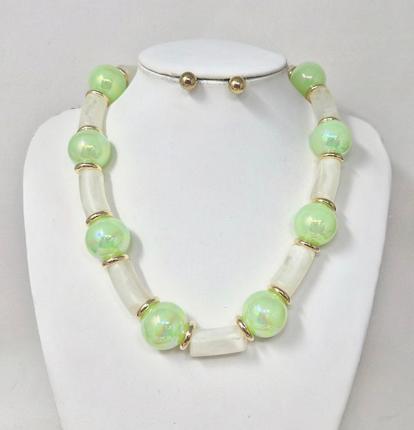 Fashion Iridescent Bead & Tube Necklace Set #JN20065 - Multiple Colors (PC)