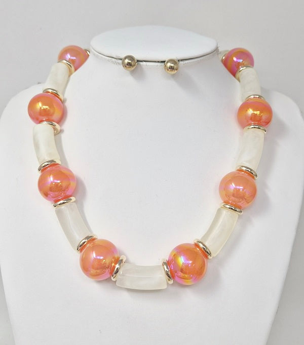 Fashion Iridescent Bead & Tube Necklace Set #JN20065 - Multiple Colors (PC)