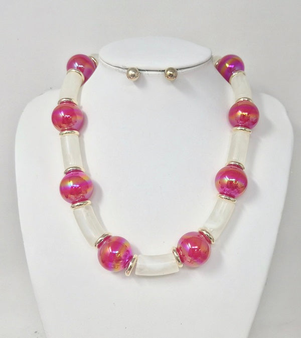 Fashion Iridescent Bead & Tube Necklace Set #JN20065 - Multiple Colors (PC)