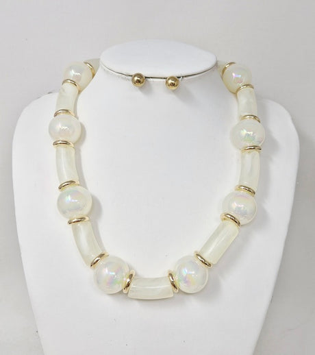 Fashion Iridescent Bead & Tube Necklace Set #JN20065 - Multiple Colors (PC)