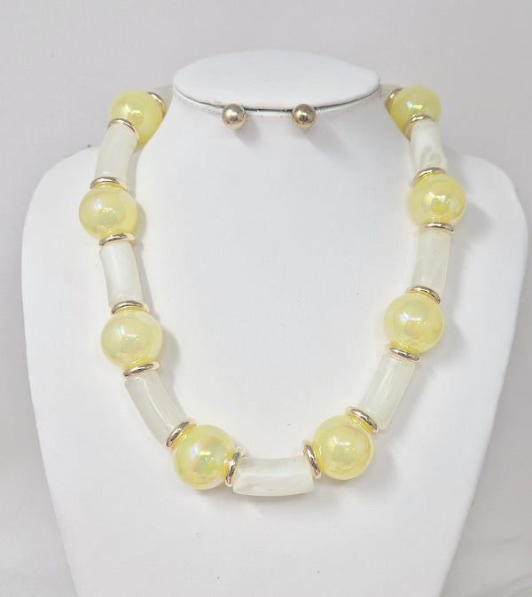 Fashion Iridescent Bead & Tube Necklace Set #JN20065 - Multiple Colors (PC)