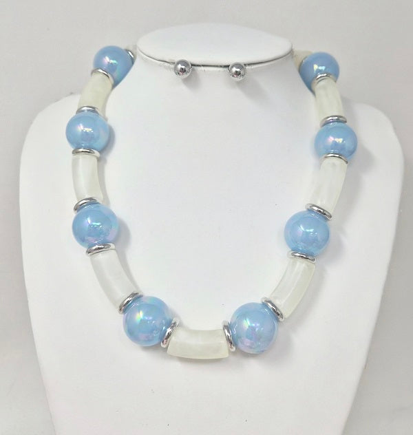 Fashion Iridescent Bead & Tube Necklace Set #JN20065 - Multiple Colors (PC)