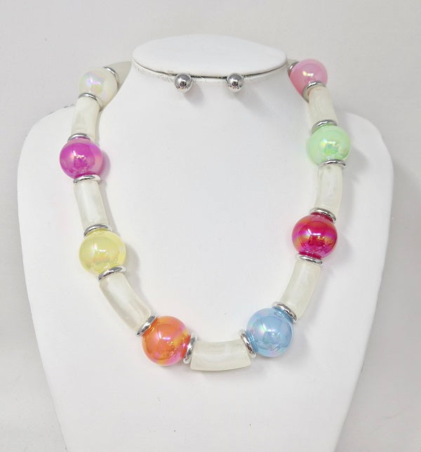 Fashion Iridescent Bead & Tube Necklace Set #JN20065 - Multiple Colors (PC)