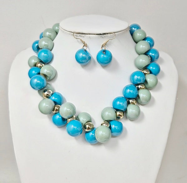 Fashion Two-Tone Bubble Bead Necklace Set #JN20070 - Multiple Colors (PC)