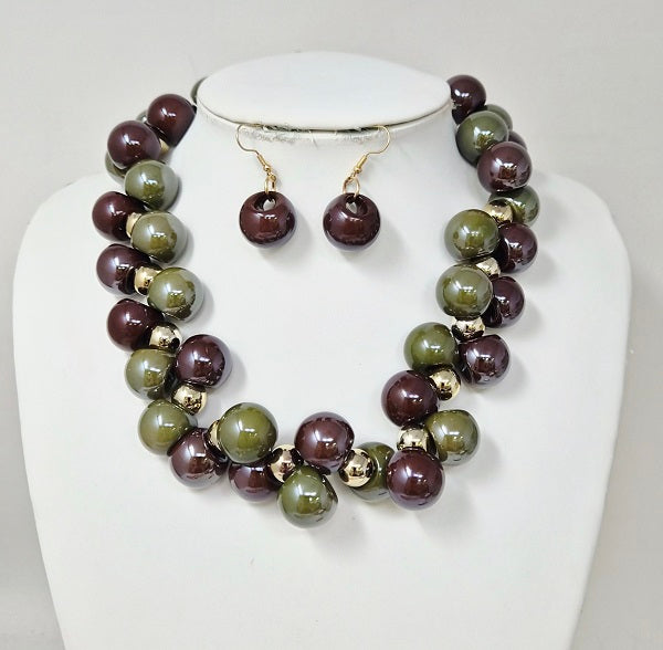 Fashion Two-Tone Bubble Bead Necklace Set #JN20070 - Multiple Colors (PC)
