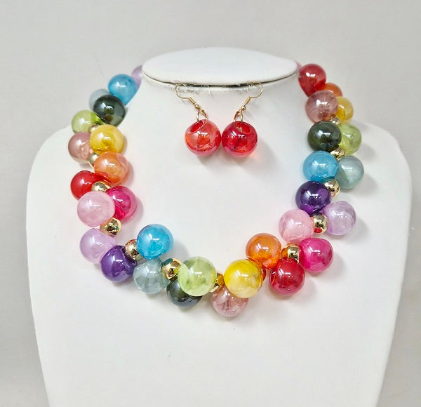 Fashion Two-Tone Bubble Bead Necklace Set #JN20070 - Multiple Colors (PC)