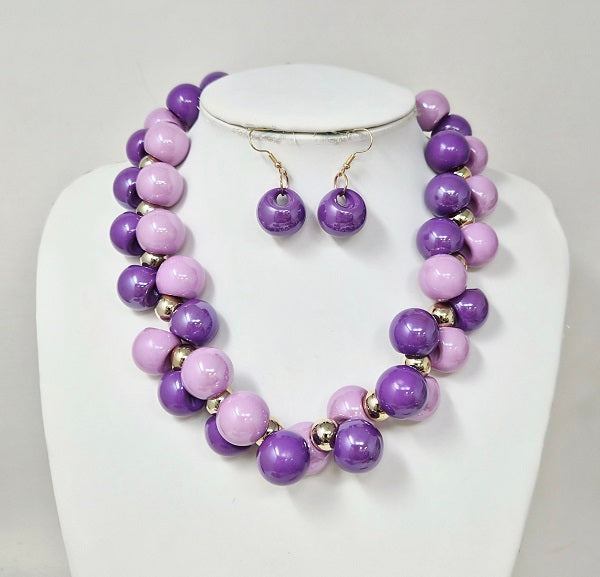 Fashion Two-Tone Bubble Bead Necklace Set #JN20070 - Multiple Colors (PC)