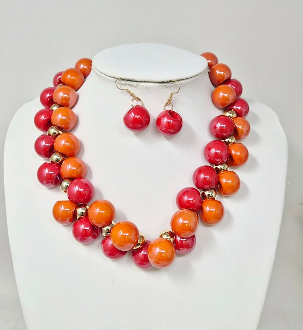 Fashion Two-Tone Bubble Bead Necklace Set #JN20070 - Multiple Colors (PC)