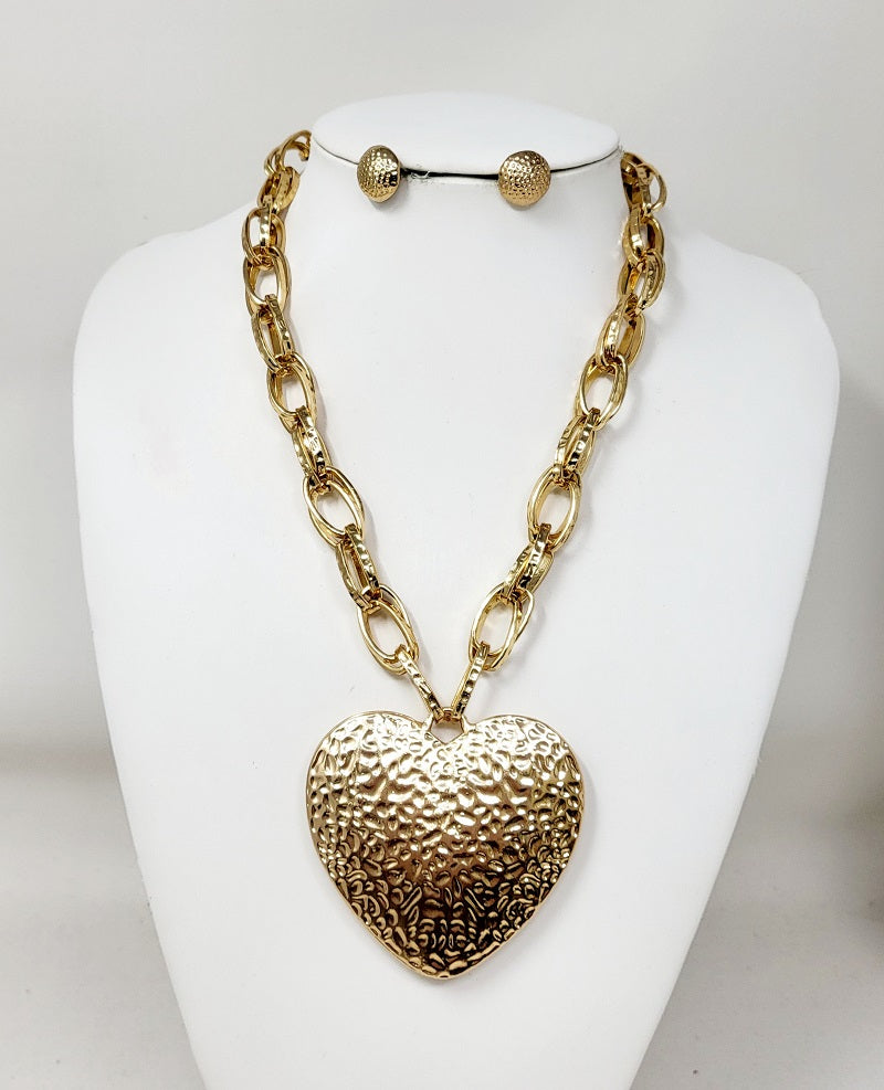 Fashion Heart Necklace Set #JN30138G - Gold (PC)