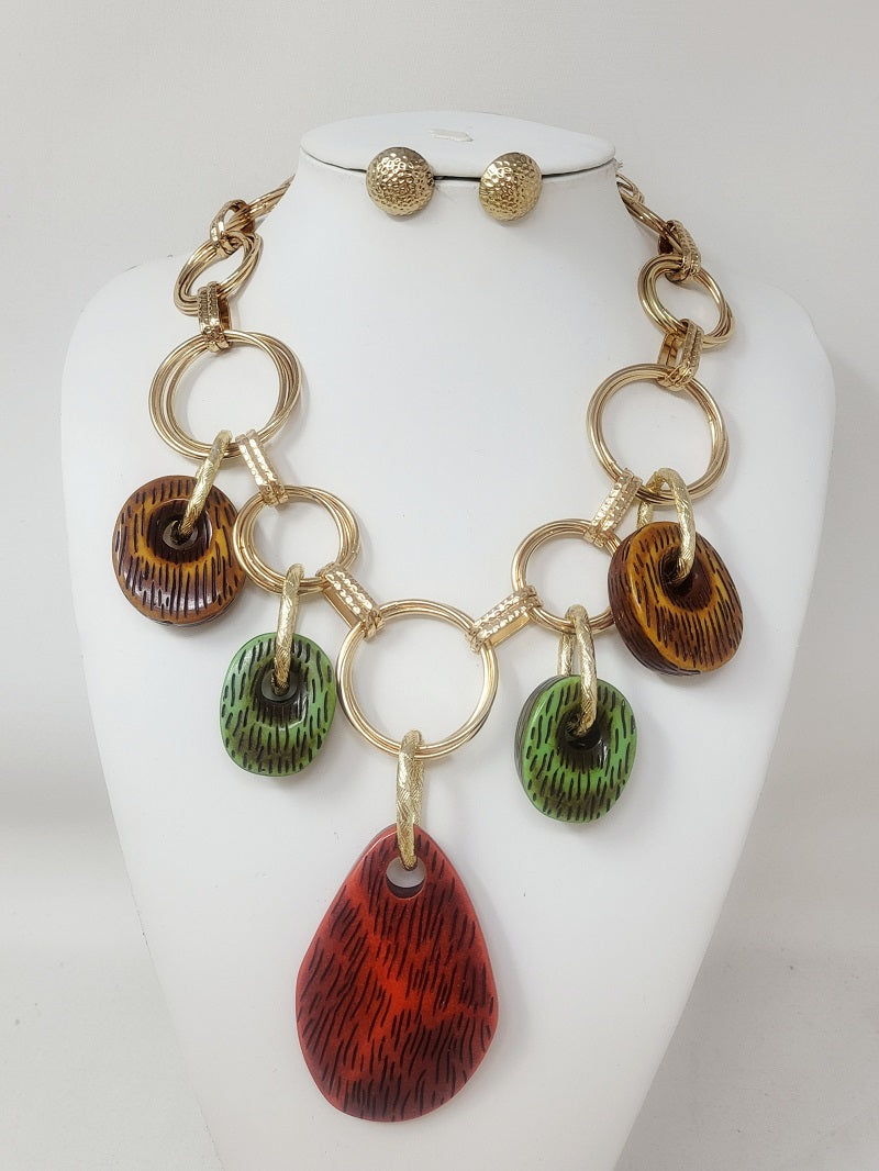 Fashion Wooden Chain Necklace Set #JN30186GMT - Multicolor (PC)