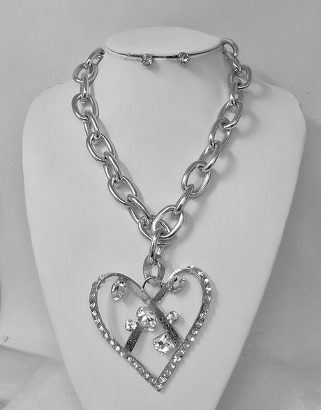 Fashion Rhinestone Heart Pendant Necklace Set #JN30231 - Multiple Colors (PC)
