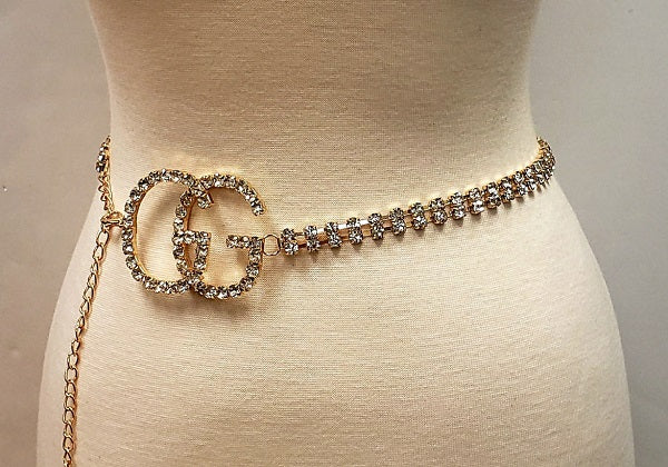 Fashion Double G Rhinestone Belt #JT11020G Gold (PC)