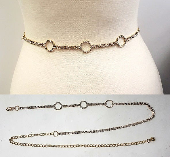 Fashion Rhinestone 3 Circle Chain Belt #JT11101 - Multiple Colors (PC)