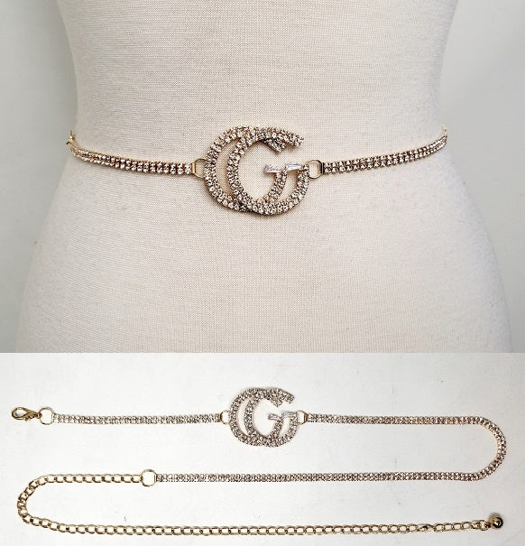 Fashion Double "G" Stone Chain Belt #JT11223 - Multiple Colors (PC)