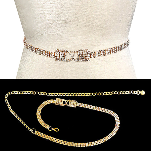 Fashion Rhinestone Buckle Chain Belt #JT11285 - Multiple Colors (PC)
