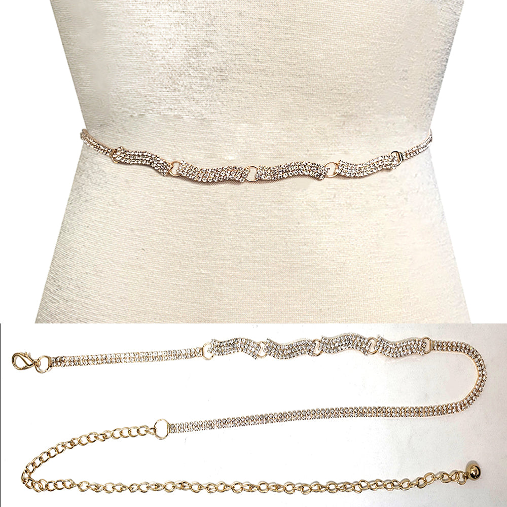 Fashion Rhinestone Wave Link Chain Belt #JT11318 - Multiple Colors (PC)