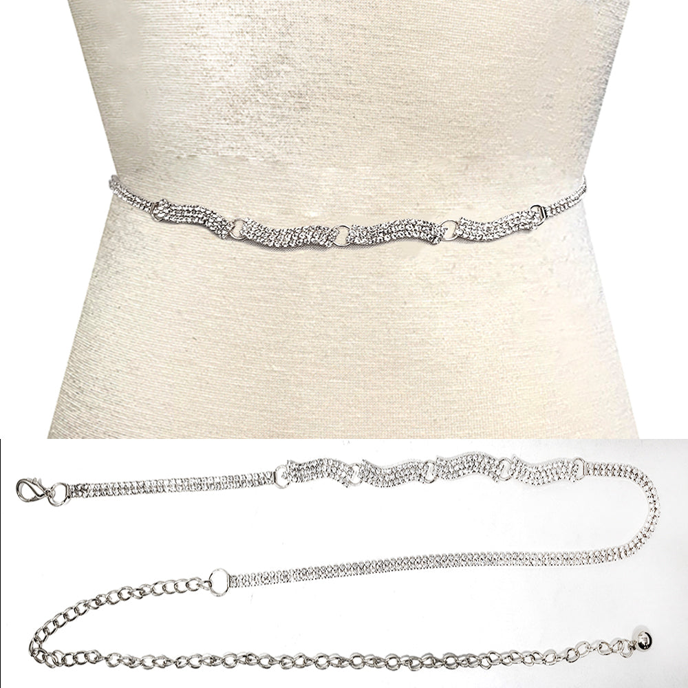 Fashion Rhinestone Wave Link Chain Belt #JT11318 - Multiple Colors (PC)