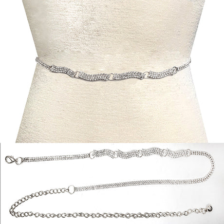 Fashion Rhinestone Wave Link Chain Belt #JT11318 - Multiple Colors (PC)