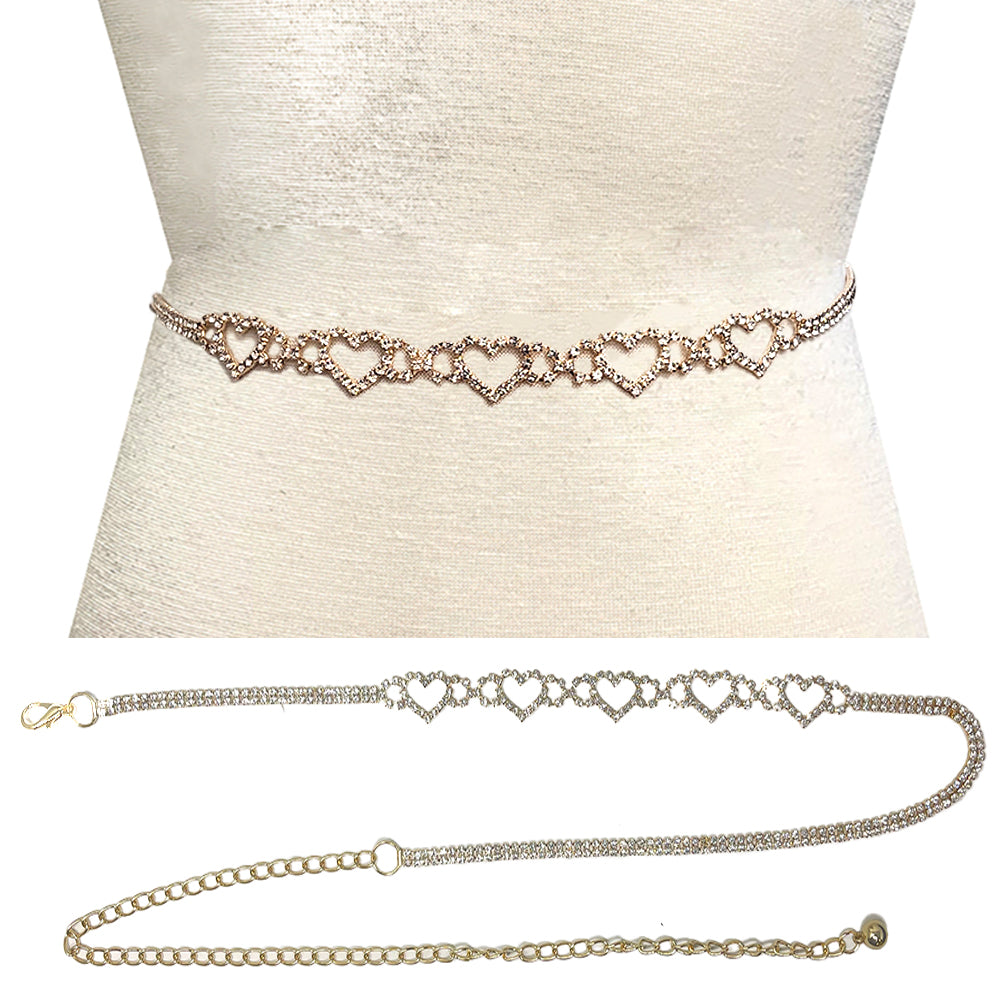 Fashion 5 Open Heart Stone Chain Belt #JT11324G (PC)