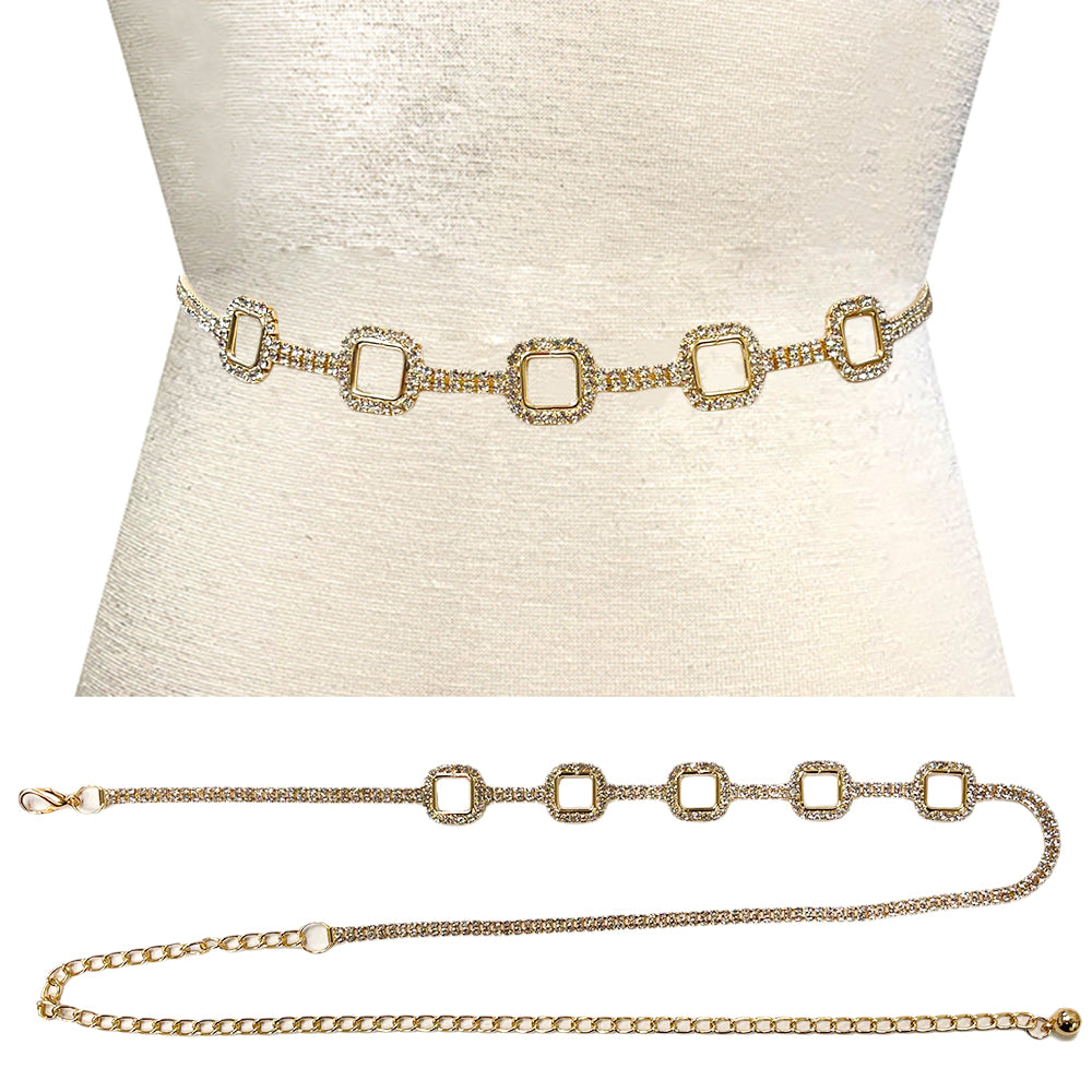 Fashion Open Square Stone Chain Belt #JT11380G (PC)
