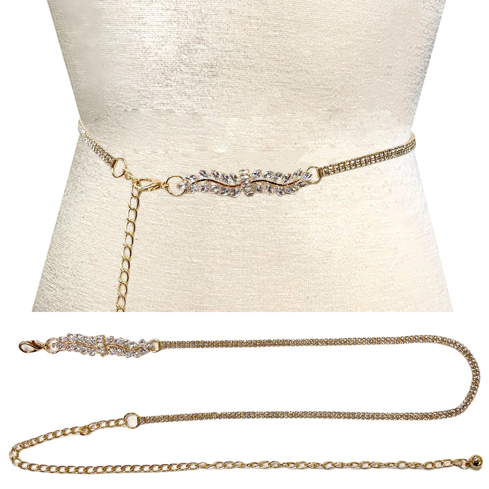 Fashion Crystal Leaf Stone Chain Belt #JT11392 - Multiple Colors (PC)