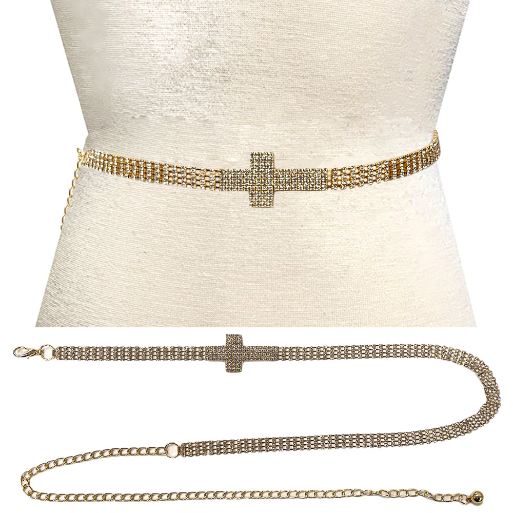 Fashion Cross Stone Chain Belt #JT11424G (PC)