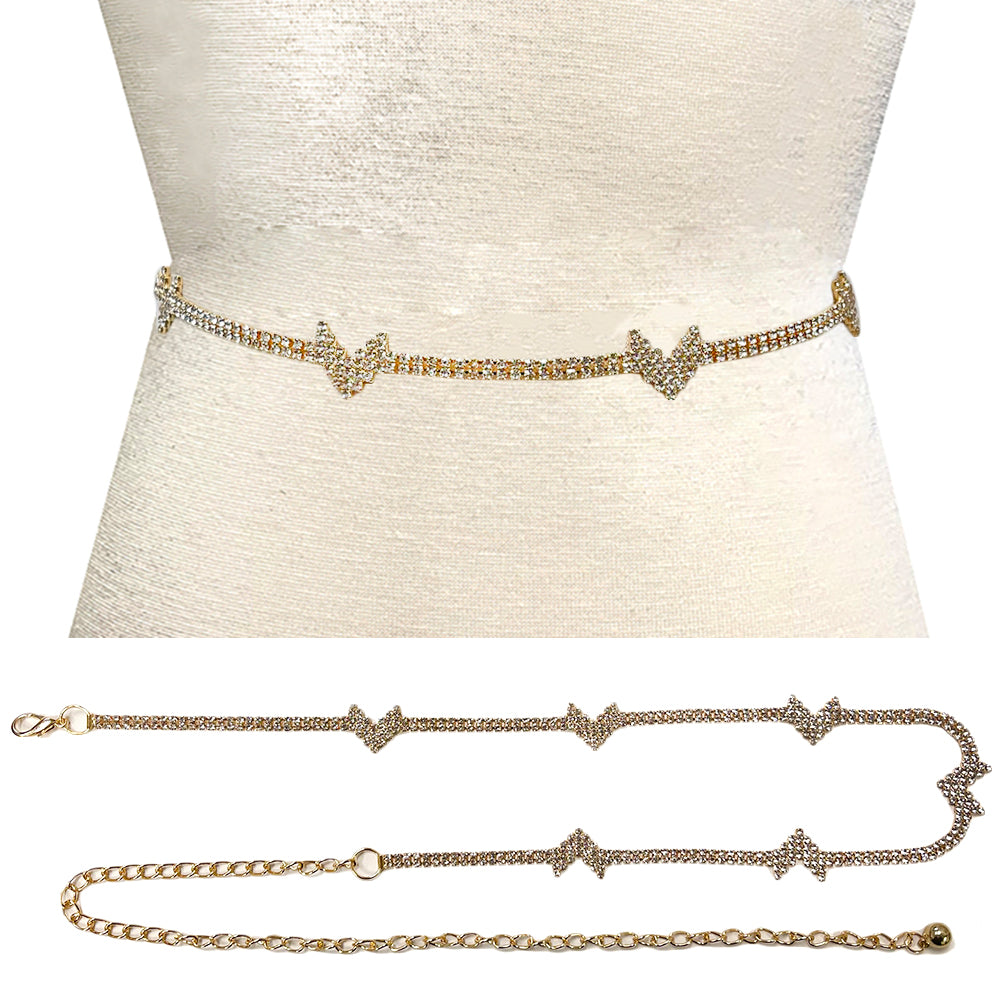 Fashion Rhinestone Double-V Chain Belt #JT11433 - Multiple Colors (PC)
