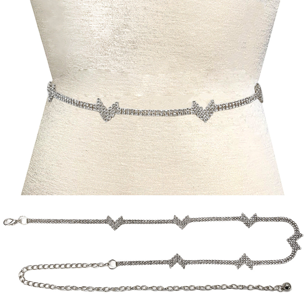 Fashion Rhinestone Double-V Chain Belt #JT11433 - Multiple Colors (PC)