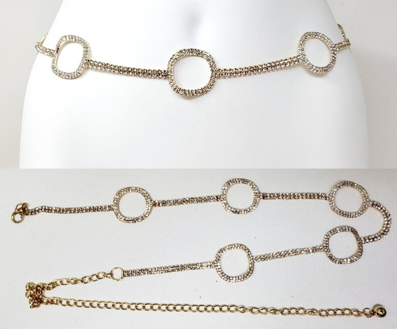 Fashion Rhinestone 5 Circle Chain Belt #JT11447G Gold (PC)