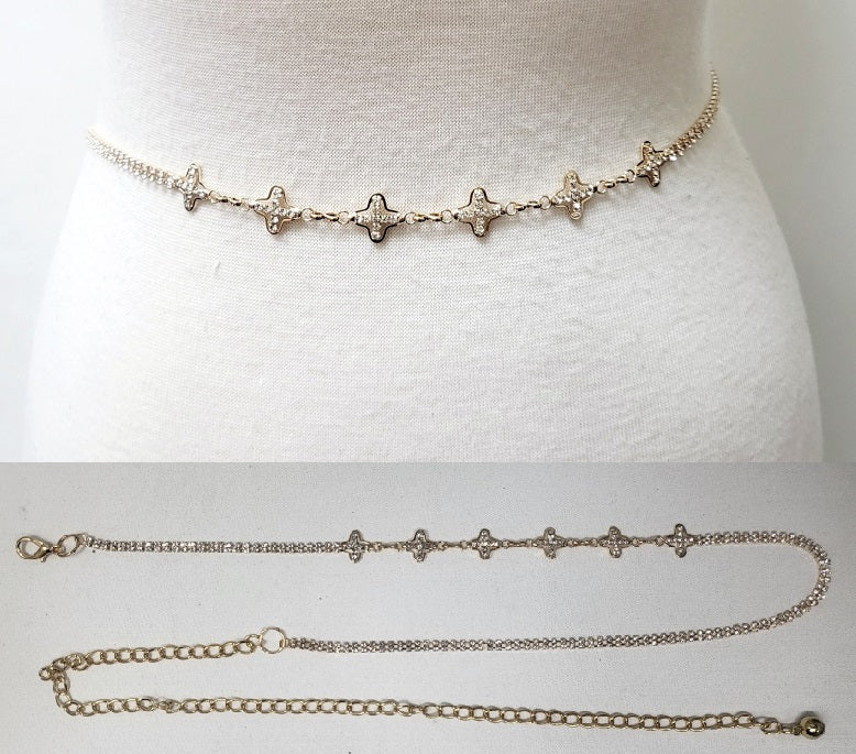 Fashion Rhinestone Clover Chain Belt #JT11472 - Multiple Colors (PC)