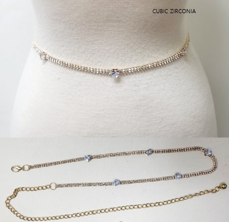 Fashion Small Heart Rhinestone Chain Belt #JT11482 - Multiple Colors (PC)