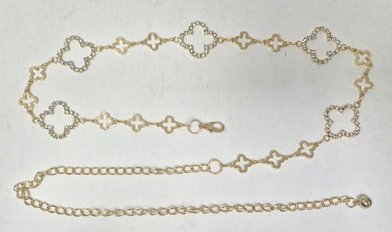 Fashion Rhinestone Clover Chain Belt #JT11489 - Multiple Colors (PC)