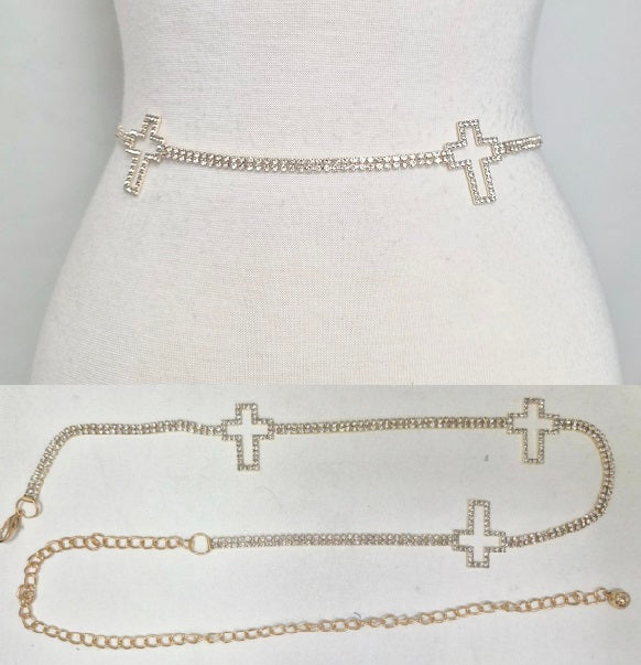 Fashion Open Cross Stone Chain Belt #JT11490 - Multiple Colors (PC)