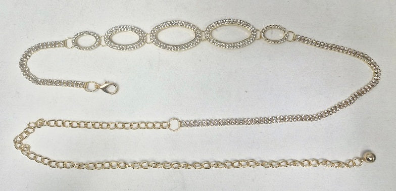 Fashion Rhinestone Oval Chain Belt #JT11496 - Multiple Colors (PC)