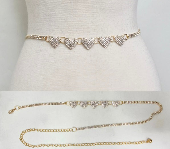 Fashion 5 Heart Stone Chain Belt #JT11505 - Multiple Colors (PC)