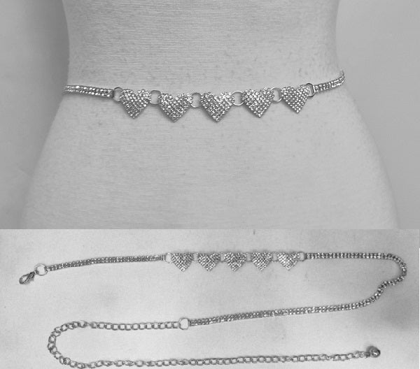 Fashion 5 Heart Stone Chain Belt #JT11505 - Multiple Colors (PC)