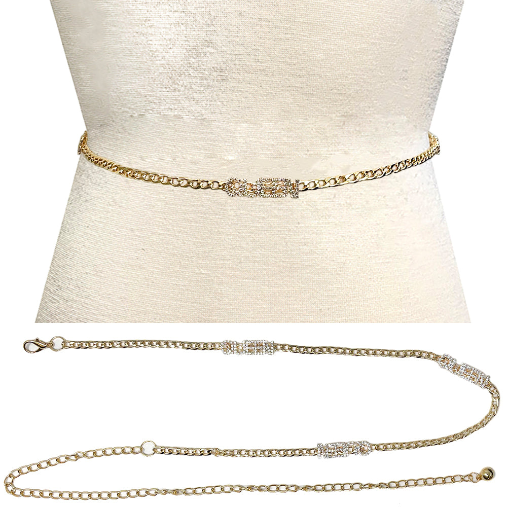 Fashion Rhinestone "QUEEN" Chain Belt #JT20242 - Multiple Colors (PC)