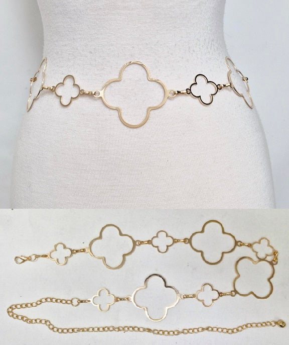 Fashion Open Clover Gold Chain Belt #JT20479G (PC)