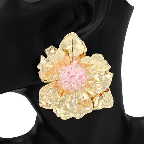 Fashion Flower Statement Earrings W/Pink #KE1065 (PC)