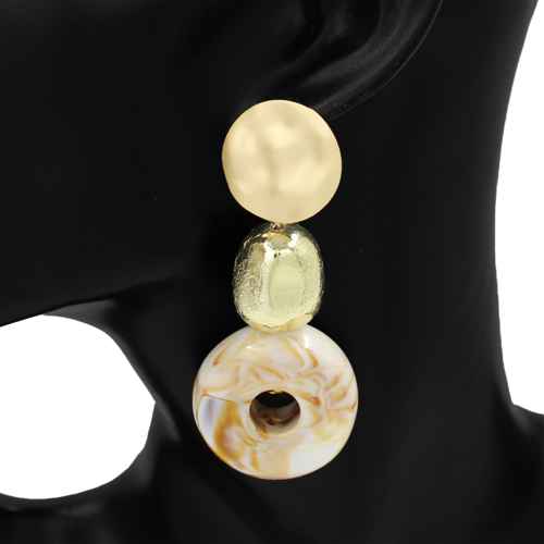 Fashion Cream Beaded Drop Earrings #KE1089 (PC)