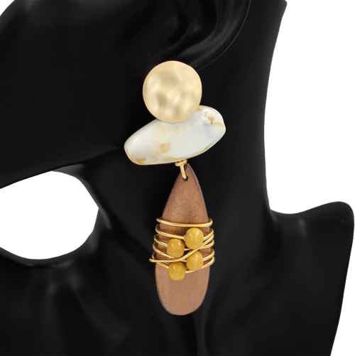 Fashion Marble & Wood Drop Earrings #KE1101 (PC)