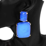 Fashion Double Square Drop Earrings #KE1117 - Multiple Colors (PC)