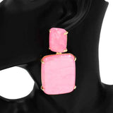 Fashion Double Square Drop Earrings #KE1117 - Multiple Colors (PC)