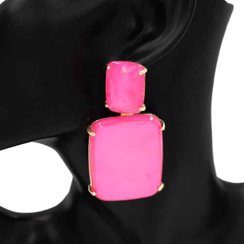 Fashion Double Square Drop Earrings #KE1117 - Multiple Colors (PC)