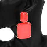 Fashion Double Square Drop Earrings #KE1117 - Multiple Colors (PC)