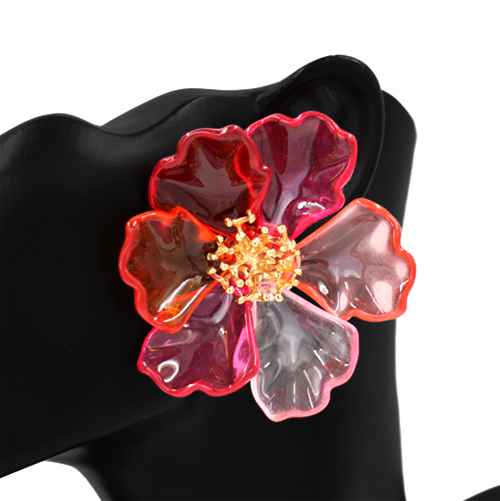Fashion Large Acrylic Flower Earrings #KE1120 - Multiple Colors (PC)