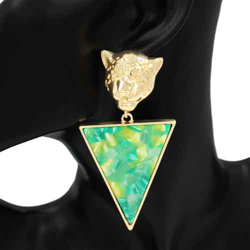 Fashion Tiger Head Triangle Drop Earrings #KE1152 - Multiple Colors (PC)