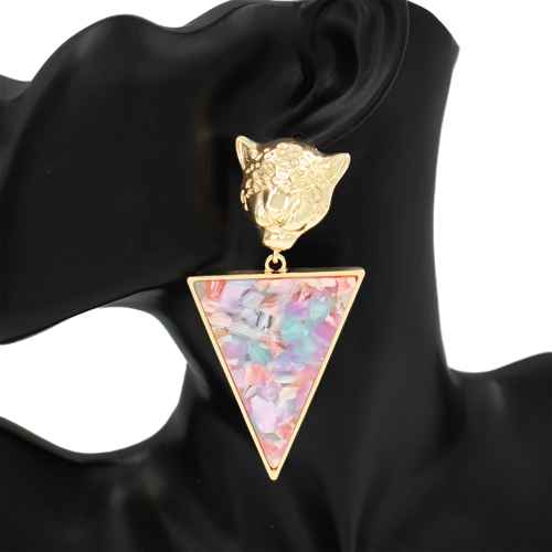 Fashion Tiger Head Triangle Drop Earrings #KE1152 - Multiple Colors (PC)